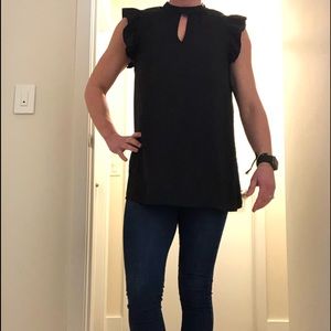 Ruffled Sleeveless Black Blouse